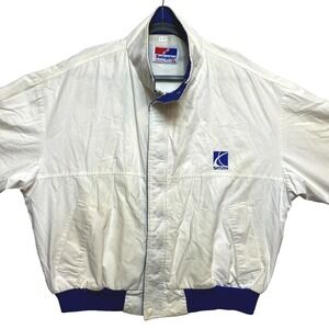 VINTAGE Swingster Jacket Mens XL White Blue Saturn Full Zip Racing